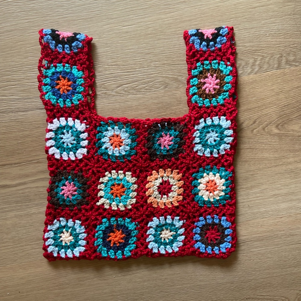 Red blue crochet Bag, rainbow. Handmade